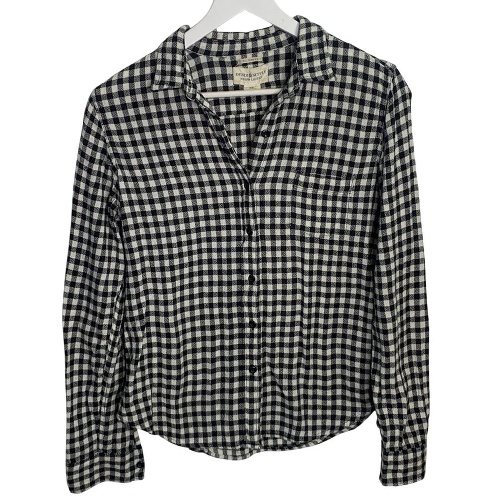 Ralph Lauren Women’s Denim & Supply Shirt Black White Flannel Tomboy W-278 Sz M